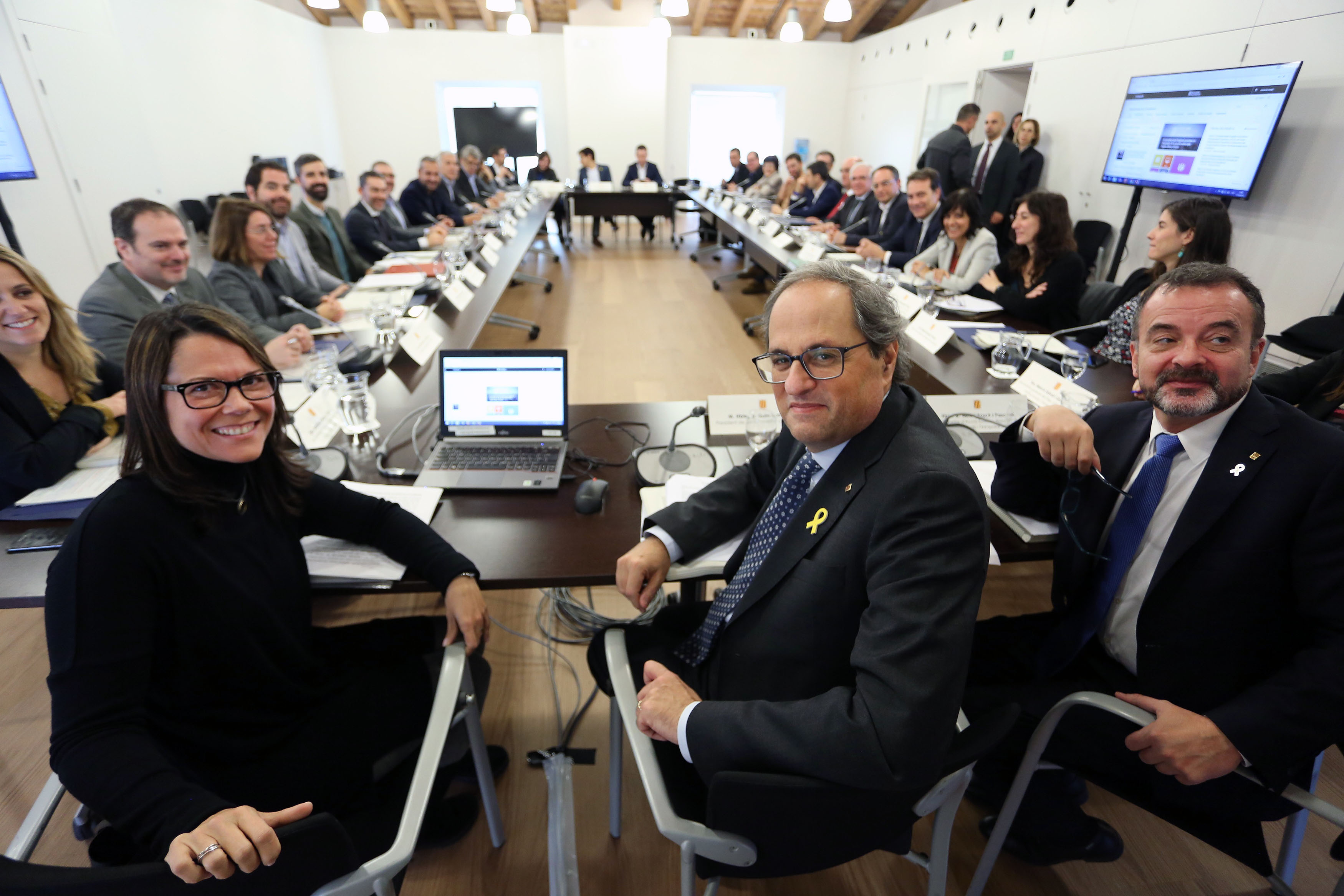 Laura Foraster (left), Quim Torra, and Alfred Bosch at the Diplocat plenary on December 17 2018 (photo courtesy of the Catalan government)